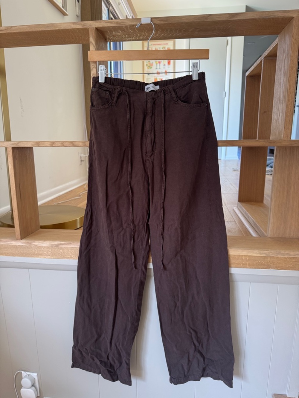 Zara Brown Wide-Leg Drawstring Pants